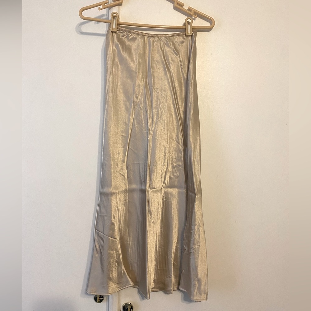 Champagne satin midi skirt